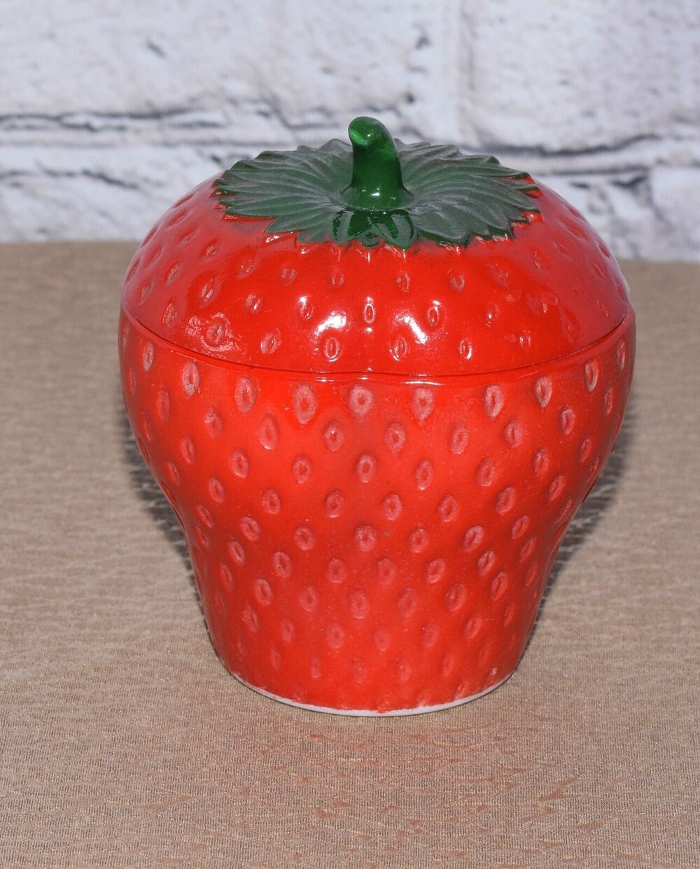 Vintage Hazel Atlas Milk Glass Red Strawberry Jam Jelly Marmalade Lidded Jar